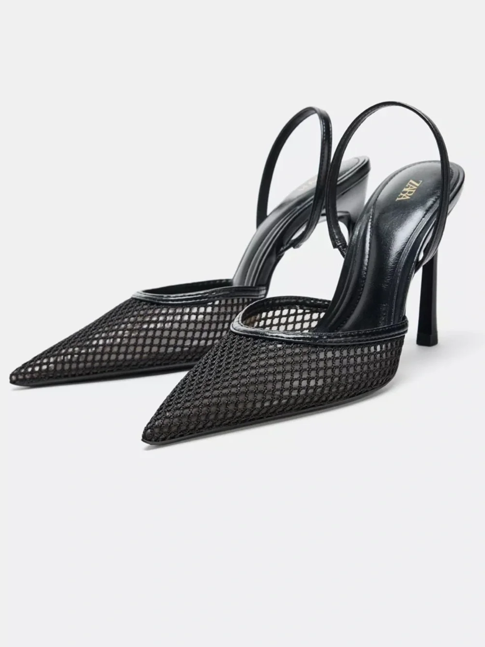Zara Black Pointed Slingback Mesh Heel - NEW NEVER WORN - Size 8 - Picture 4 of 15